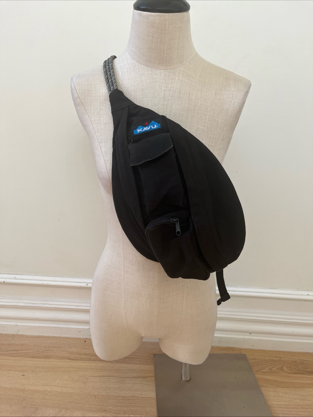 Kavu Black Rope Sling Pack with Blue Logo